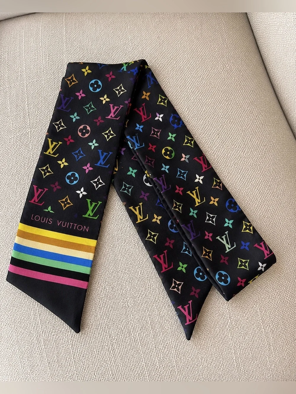 LOUIS VUITTON Vintage LV Multicolor Monogram Logo Bandeau Scarf 105183